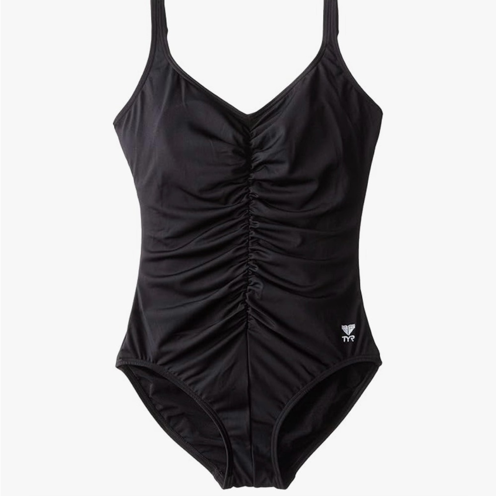TYR Black Shirred Front One-Piece Swimsuit size 16